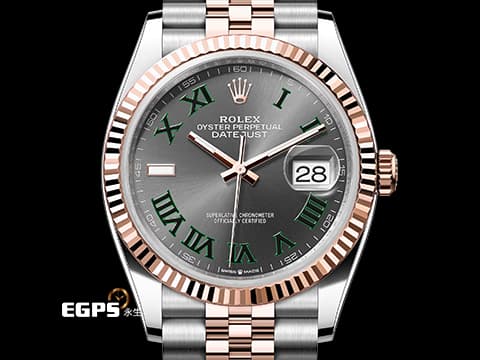 ROLEX 勞力士 Datejust 36 蠔式日誌型 126231 玫瑰金 半金款&nbsp;綠羅馬時標面盤 DJ36 經典三角坑紋錶圈 2023年保單 紀念型（Jubilee）五銖錶帶 自動上鍊 36mm