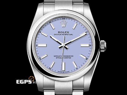 ROLEX 勞力士 Oyster Perpetual 34 蠔式恆動型 124200 最新款 薰衣草紫色面盤&nbsp;OP34 不鏽鋼 大三針&nbsp;2026年保卡 自動上鍊 34mm
