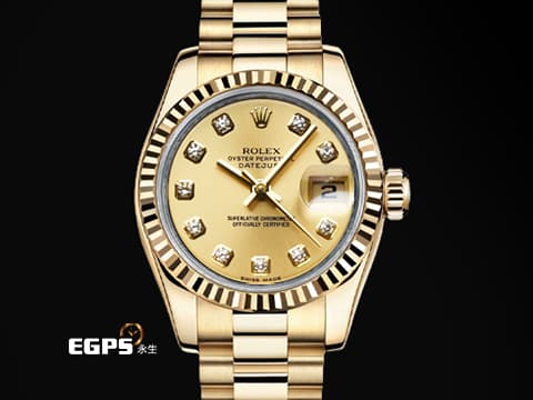 ROLEX 勞力士 蠔式 DATEJUST 179178 18K黃金材質 原廠鑲嵌鑽石時標 香檳金色面盤&nbsp;&nbsp;自動上鏈 26 mm