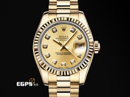 ROLEX 勞力士 蠔式 DATEJUST 179178 18K黃金材質 <font color="#05f0f0">原廠鑲嵌鑽石時標</font> <font color="#fddb5d">香檳金色面盤</font><font color="#FF0000">&nbsp;</font>&nbsp;自動上鏈 26 mm