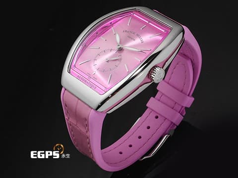 Franck Muller 法蘭穆勒 FM Vanguard Lady Slim Vintage V35 S S6&nbsp;粉色太陽紋面盤 粉色複合式材質錶帶&nbsp;小秒針 不鏽鋼材質&nbsp;2025年保單 自動上鍊 35x46.3mm