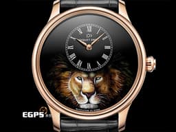 JAQUET DROZ 雅克德羅 Petite Heure Minute Lion <font color="#05f0f0">黑色大明火琺瑯面盤 百獸之王獅子微縮繪畫工藝</font> J005033321 18L玫瑰金材質 自動上鍊 <font color="#FF0000">2024年保單 僅試戴收藏品 全球限量28只</font> 43mm