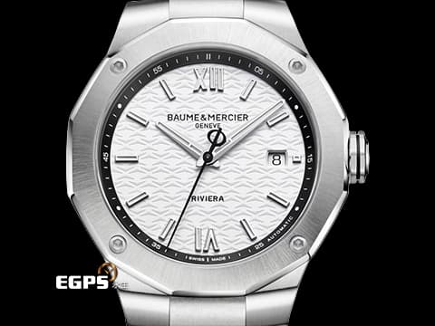BAUME &amp; MERCIER 名士 Riviera M0A10829 Super-LumiNova 夜光塗層&nbsp;純白色波浪紋錶盤&nbsp;&nbsp;2025年保卡 快拆功能系統&nbsp;自動上鏈 42mm