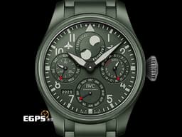 IWC 萬國 BIG PILOTS 大飛行員 萬年曆 七日鍊 月相盈虧 IW503101 綠色陶瓷材質 TOP GUN 海軍空戰部隊 <font color="#058703">「「森林地」特別版 綠色面盤</font> <font color="#FF0000">經典南北月相萬年曆腕錶、四位數字年份顯示 2024年保單 專賣店限定款 新錶參考訂價：1,716,000元  </font><font color="#058703">搭配沙夫豪森IWC萬國錶首款陶瓷錶鏈</font><font color="#FF0000">  </font>  自動上鍊 46.5mm