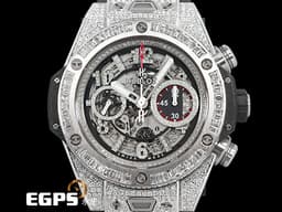 HUBLOT 宇舶 Big Bang Unico 45 Titanium 大爆炸 411.NE.2010.LR.JSM15 鈦金屬 飛返 計時碼表 <font color="#FF0000">精鑲鑽石、梯鑽錶框、鑽石時標 鏤空面盤</font> 自動上鍊 45mm