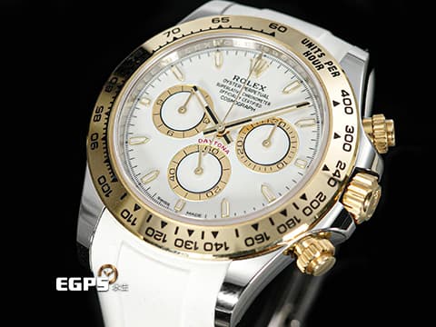 ROLEX 勞力士 Cosmograph Daytona 宇宙計時型 迪通拿 126503 計時碼表 白色面盤&nbsp;金色計時圈 半金款 搭配Vagenari 橡膠錶帶&nbsp;18K黃金 新款4131機芯 2024年保卡 賽車錶 自動上鍊 40mm