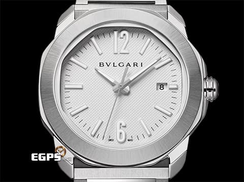 BVLGARI 寶格麗 Octo Roma 103738 不鏽鋼材質 巴黎釘紋白色錶盤 快拆功能錶帶 自由切換鏈帶、膠帶風格搭配&nbsp;2025年保卡&nbsp;自動上鍊 41mm
