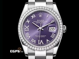 ROLEX 勞力士 Datejust 36 蠔式日誌型 126284RBR&nbsp;<font color="#af4af2">茄紫色羅馬數字VI、IX鑲鑽面盤 原鑲鑽圈</font>&nbsp;DJ36 不鏽鋼&nbsp;<font color="#ff0000">2026年保卡 蠔式（Oyster）三節板帶</font> 126284 RBR 自動上鍊 36mm
