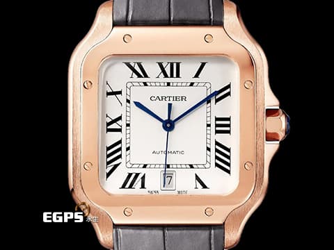 CARTIER 卡地亞 Santos de Cartier 山度士 大型款 WGSA0019 經典藍鋼指針 鑲嵌藍色尖晶石錶冠&nbsp;玫瑰金材質 大三針&nbsp;2026年保卡「QuickSwitch」錶帶快拆系統&nbsp;自動上鍊 40mm
