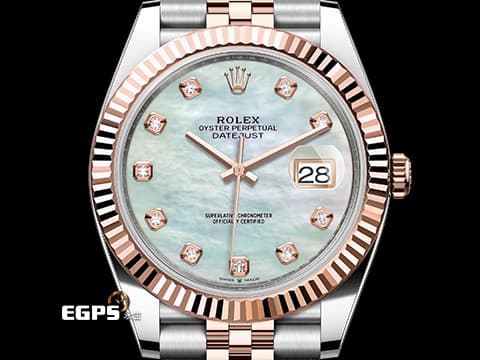 ROLEX 勞力士 Datejust 41 蠔式日誌型 DJ41 126331NG 18K永恆玫瑰金&amp;不鏽鋼材質 半金款 停產&nbsp;原廠鑽石時標
珍珠貝母面盤&nbsp;2020年新式綠卡 紀念型（Jubilee）五銖錶帶 自動上鍊 41mm