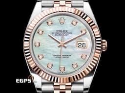 ROLEX 勞力士 Datejust 41 蠔式日誌型 DJ41 126331NG 18K永恆玫瑰金&amp;不鏽鋼材質 半金款 <font color="#05f0f0">停產&nbsp;原廠鑽石時標
珍珠貝母面盤</font>&nbsp;<font color="#ff0000">2020年新式綠卡 紀念型（Jubilee）五銖錶帶</font> 自動上鍊 41mm