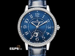 Jaeger LeCoultre 積家 Rendez-Vous Night &amp; Day 約會系列 Q3448480 不鏽鋼材質 <font color="#0582f5">原廠鑲嵌鑽石錶圈 藍色面盤</font> <font color="#ff0000">2020年保卡</font> 自動上鏈 34mm