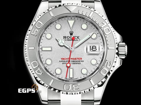 ROLEX 勞力士 Oyster Perpetual Yacht-Master 116622 遊艇名仕型 不鏽鋼材質 鉑金框   絕版鉑金噴砂面盤 紅色秒針&nbsp; 自動上鏈 40mm