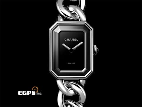 CHANEL 香奈兒 Premiere Gomette Chain 系列 H7018 大型款 黑面 不鏽鋼材質 鑲嵌凸圓形切割縞瑪瑙錶冠 2025年台灣公司貨 石英機芯 26.1x20mm
