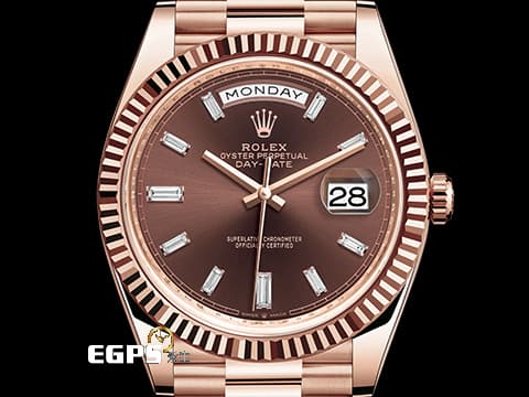 ROLEX 勞力士 DAY DATE 星期日曆型 DD 40 蠔式&nbsp; 228235A 頂級最高規格巧克力面盤 原廠鑽石時標 ROLEX專屬永恆玫瑰金~搭配傳統典雅總統帶~228235 2025年新式保卡&nbsp;自動上鍊 40mm