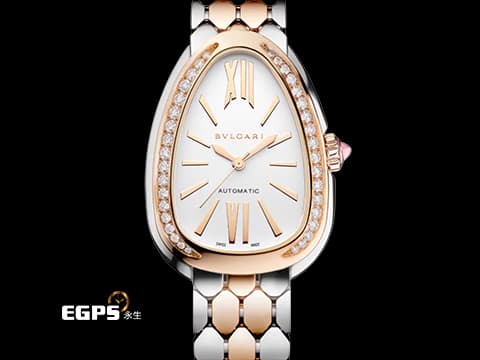BVLGARI 寶格麗 Serpenti Seduttori 104058 18K玫瑰金&amp;不鏽鋼材質 半金款&nbsp;宛若蛇鱗般的六角形錶帶 原廠鑲嵌36顆鑽石錶圈 2026年保卡 自動上鏈&nbsp;34mm