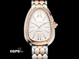 BVLGARI 寶格麗 Serpenti Seduttori 104058 18K玫瑰金&amp;不鏽鋼材質 半金款&nbsp;<font color="#05f0f0">宛若蛇鱗般的六角形錶帶 原廠鑲嵌36顆鑽石錶圈</font> <font color="#ff0000">2026年保卡</font> 自動上鏈&nbsp;34mm