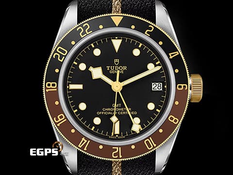 TUDOR 帝舵 Black Bay GMT S&amp;G 碧灣 GMT 兩地時間 79833MN 18K黃金材質 半金款 復古 雪花針 沙士圈 帆布錶帶款&nbsp;2025年保卡 潛水錶 自動上鍊 41mm