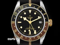 TUDOR 帝舵 Black Bay GMT S&amp;G 碧灣 GMT 兩地時間 79833MN 18K黃金材質 半金款 復古 雪花針 <font color="#f0d384">沙士圈 帆布錶帶款</font>&nbsp;<font color="#FF0000">2025年保卡</font> 潛水錶 自動上鍊 41mm
