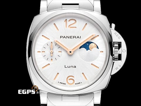 PANERAI 沛納海  LUMINOR DUE PAM01301 不鏽鋼材質 月相顯示 白色太陽放射紋三明治面盤 3日動力儲存 2024年保卡&nbsp;自動上鍊 38mm