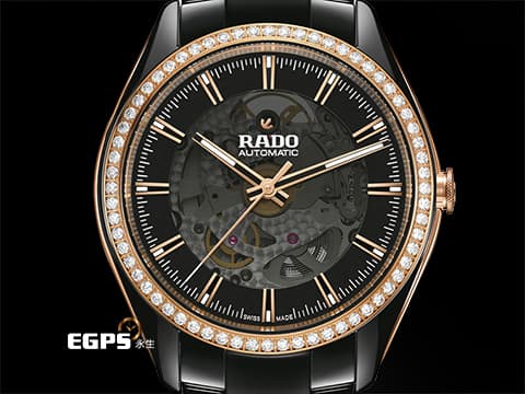 RADO 雷達 Hyperchrome 皓星系列 R32029152 黑色陶瓷材質&nbsp;原廠鑲嵌鑽石錶圈 鏤空面盤 2024年保單 自動上鍊 47.8 x 42mm