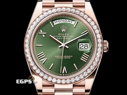 ROLEX  勞力士  DayDate 40 永恆玫瑰金 228345RBR 18K永恆玫瑰金材質 <font color="#97ff52">橄欖綠色錶面</font> <font color="#05f0f0">原廠鑲鑽錶圈</font>&nbsp;<font color="#ff0000">2021年保卡</font> 自動上鏈&nbsp;40mm