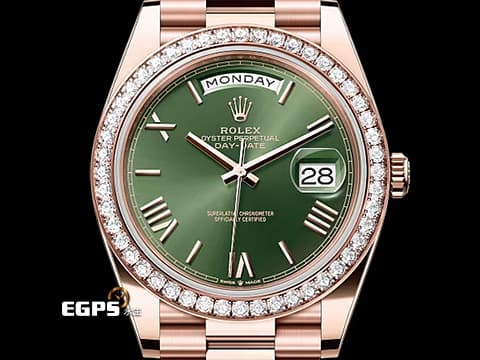 ROLEX  勞力士  DayDate 40 永恆玫瑰金 228345RBR 18K永恆玫瑰金材質 橄欖綠色錶面 原廠鑲鑽錶圈&nbsp;2021年保卡 自動上鏈&nbsp;40mm