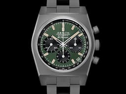 ZENITH 真力時 CHRONOMASTER 97.T384.400 Revival Safari復刻版 <font color="#058703">啞光微噴砂鈦金屬材質 「Ladder」錶鏈 深綠色熊貓錶盤</font> <font color="#f9eac3">米色螢光指針及時標</font>&nbsp;<font color="#ff0000">2025年保卡 專賣店限定款 僅收藏未使用品</font>&nbsp;自動上鍊 37mm