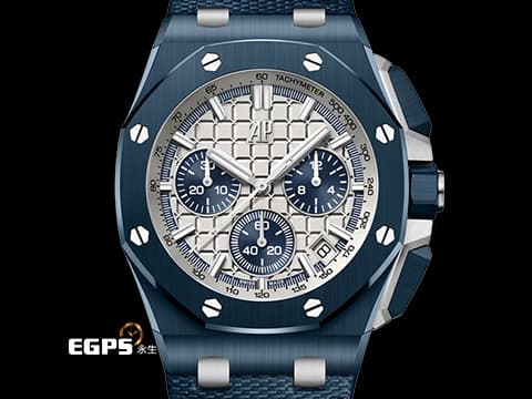 Audemars Piguet AP錶 愛彼 Royal Oak Offshore 皇家橡樹離岸型 飛返計時碼錶  26420CD.OO.A029VE.01 深藍色「雲夜藍50」陶瓷材質 米色「Méga Tapisserie」超大型格紋裝飾錶面&nbsp;2026年保卡 兩款風格橡膠錶帶&nbsp;新式快拆功能 僅試戴近新品&nbsp;自動上鏈&nbsp;43mm