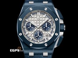 Audemars Piguet AP錶 愛彼 Royal Oak Offshore 皇家橡樹離岸型 飛返計時碼錶  26420CD.OO.A029VE.01 <font color="#0582f5">深藍色「雲夜藍50」陶瓷材質 </font><font color="#ffeadb">米色「Méga Tapisserie」超大型格紋裝飾錶面</font><font color="#F75000">&nbsp;</font><font color="#FF0000">2026年保卡 兩款風格橡膠錶帶&nbsp;</font><font color="#FF0000" style="font-size: 10pt;">新式快拆功能 僅試戴近新品</font><span style="font-size: 10pt;">&nbsp;自動上鏈&nbsp;43mm</span>