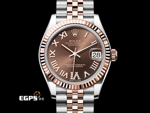 ROLEX 勞力士 DATEJUST LADY 278271 蠔式日誌型 18K永恆玫瑰金材質 半金款 巧克力色面盤 原廠鑲嵌VI鑽石時標&nbsp;2025年新式保卡   自動上鏈 31mm