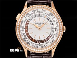Patek philippe 百達翡麗 PP錶 Complications 複雜功能時計 World Time 世界時區 7130R-013 18K玫瑰金材質&nbsp;&nbsp;<font color="#70cce1">原廠鑲嵌89顆鑽石（1.09 克拉）錶圈、錶扣 </font><font color="#f9f3cd">銀白色手工雕紋面盤</font> <font color="#FF0000">2022年保單 錶友蒐藏未使用品 新錶訂價：2,038,000元</font> 自動上鍊 36mm