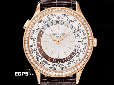 Patek philippe 百達翡麗 PP錶 Complications 複雜功能時計 World Time 世界時區 7130R-013 18K玫瑰金材質&nbsp;&nbsp;原廠鑲嵌89顆鑽石（1.09 克拉）錶圈、錶扣 銀白色手工雕紋面盤 2022年保單 錶友蒐藏未使用品 新錶訂價：2,038,000元 自動上鍊 36mm
