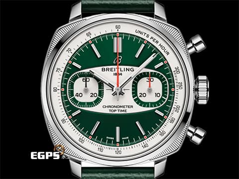 BREITLING 百年靈 Top Time B01 Racing 系列 AB0177 計時碼表&nbsp;綠熊貓配色面盤&nbsp;不鏽鋼&nbsp;AB01771A1L1X1 復古 賽車錶&nbsp;自製機芯 限量750支 2026年保單 自動上鍊 38mm