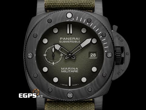 PANERAI 沛納海 Submersible Marina Carbotech PAM01698&nbsp;PAM1698 碳纖維材質 漸層啞光綠色粒紋面盤&nbsp;2026年保卡&nbsp;自動上鍊 44mm