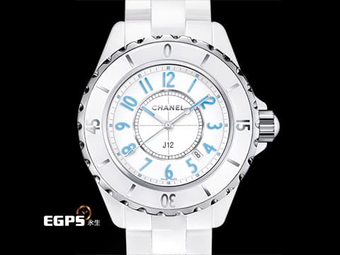 CHANEL 香奈兒 J12 BLUE LIGHT H3826 白色陶瓷材質&nbsp;藍色夜光數字時標 全球限量2000只&nbsp;石英機芯 33mm