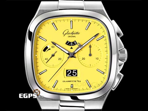 GLASHUTTE ORIGINAL 格拉蘇蒂 復古系列 70年代 Seventies Chronograph 1-37-02-17-02-70 黃色面盤 限量100支&nbsp;2021年保單 自動上鍊 40mm