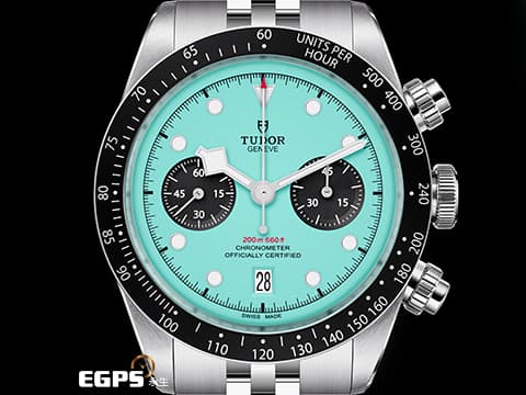 TUDOR 帝舵 Heritage Black Bay Chrono 碧灣 M79360N-0024 計時碼錶 &nbsp;話題錶款 「綠松石藍色」錶面&nbsp;2025年保卡 專賣店限定款 搭配最新快速調節「T-fit」折疊扣 自動上鍊 41mm