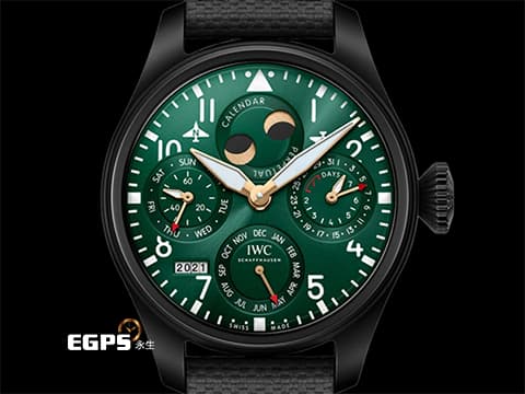 IWC 萬國錶 Pilot's TOP GUN Perpetual Calendar 大飛行員 海軍空戰部隊 IW503005&nbsp;賽車綠特別版&nbsp;萬年曆 月相盈虧 七日鍊&nbsp;黑陶瓷 大飛&nbsp;2021年台灣公司貨 限量250只&nbsp;自動上鍊 46.2mm