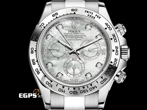 ROELX 勞力士 Cosmograph Daytona 宇宙計時型 迪通拿 116509 原廠鑽石時標&nbsp;珍珠貝母鑲鑽面盤&nbsp;計時碼表 18K白金材質 賽車錶 自動上鍊 40mm