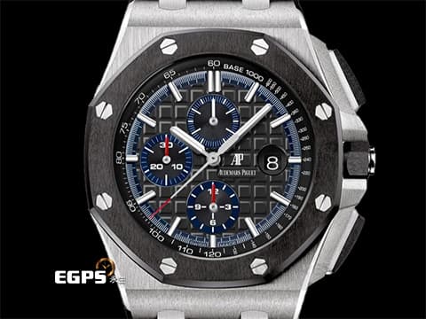 Audemars Piguet 愛彼 AP錶 Royal Oak Offshore 皇家橡樹 離岸型 PT950 鉑金材質錶殼 26411PO.OO.A002CR.01 黑色陶瓷框 經典黑色大型格紋面盤搭配藍色計時圈 計時碼表 26411 PO 限量20只 2018年保卡 自動上鍊 44mm