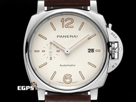 PANERAI 沛納海 LUMINOR DUE PAM1046 小秒針 PAM01046 不鏽鋼材質 白色奶油面盤 沛納海專利護橋 夜光指針 2021年保單 台灣公司貨&nbsp;自動上鍊 42mm