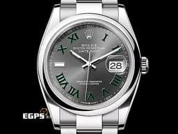 ROLEX 勞力士 Datejust 36 蠔式日誌型 DJ36 126200 不鏽鋼材質&nbsp;<font color="#ADADAD">石板灰色面盤</font>搭配<font color="#009100">綠羅馬時標 溫布頓</font>&nbsp;<font color="#FF0000">2025年保卡 蠔式（Oyster）三節錶帶</font> 自動上鍊 36mm