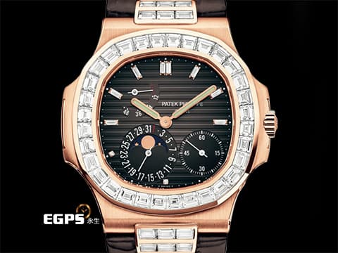 Patek philippe 百達翡麗 PP錶 Nautilus 鸚鵡螺 金鷹系列 5712R-001 18K玫瑰金材質   精鑲大梯鑽框 絕版日內瓦印記 月相盈虧 動能顯示&nbsp;附原廠出廠證明單 自動上鍊43x38mm