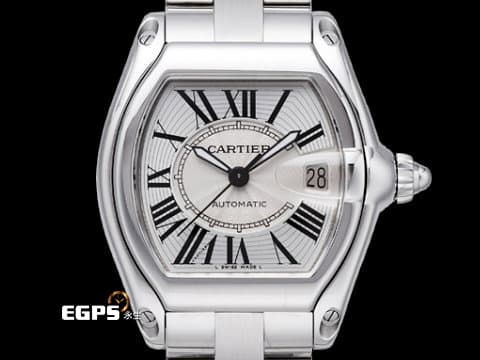 CARTIER 卡地亞 Roadster 跑車系列 W62025V3 大型款 銀白色雕紋面盤&nbsp;經典 酒桶形 大三針 另附原廠皮帶組 自動上鍊 38mm