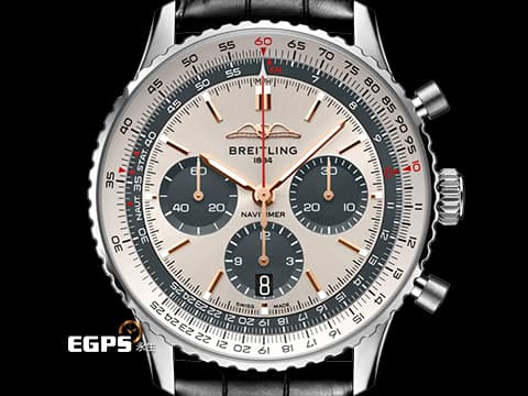 BREITLING 百年靈 Navitimer B01 Chronograph 43 航空計時 AB01382 AB0138241G1P1 不鏽鋼材質 計時碼表 米白色熊貓面盤 2024年保單 經典環形飛行滑尺 百年靈自製01機芯 自動上鍊 43mm