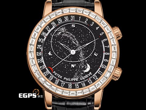 Patek Philippe 百達翡麗 PP 超級複雜功能時計 6104R-001 18K玫瑰金材質 北半球天文顯示功能&nbsp;宛若夜空中星河般的面盤 原廠鑲嵌60顆鑽石錶圈、錶扣（共5.4克拉）&nbsp;鑽石星空 銀河蒼穹 日內瓦的星象&nbsp;VIP限定稀有錶款&nbsp;2023年保單 蒐藏未使用品 自動上鏈 40mm