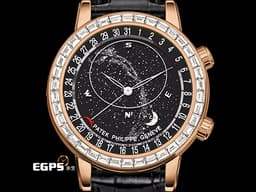 Patek Philippe 百達翡麗 PP 超級複雜功能時計 6104R-001 18K玫瑰金材質 <font color="#05f0f0">北半球天文顯示功能</font>&nbsp;<font color="#05f0f0">宛若夜空中星河般的面盤 原廠鑲嵌60顆鑽石錶圈、錶扣（共5.4克拉）</font>&nbsp;<font color="#ff0000">鑽石星空 銀河蒼穹 日內瓦的星象</font>&nbsp;<font color="#ff0000" style="font-size: 10pt;">VIP限定稀有錶款&nbsp;2023年保單 蒐藏未使用品</font><span style="font-size: 10pt;"> 自動上鏈 40mm</span>