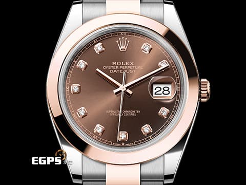 ROLEX 勞力士 DATEJUST 41 蠔式日誌型 126301 18K玫瑰金&amp;不鏽鋼材質 半金款&nbsp;巧克力色面盤 原廠鑲嵌鑽石時標&nbsp;&nbsp;2025年保卡 自動上鍊 41mm