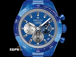 ZENITH 真力時 CHRONOMASTER 49.3102.3600/51.M3100 <font color="#0582f5">藍色陶瓷材質 品牌160週年紀念款 特殊錶盒</font>&nbsp;<font color="#FF0000">2025年保卡 附原廠藍色橡膠錶帶 </font> 自動上鍊 42mm